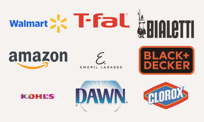 Brands and retailers listed with a black and white overlay for omni channel visibility